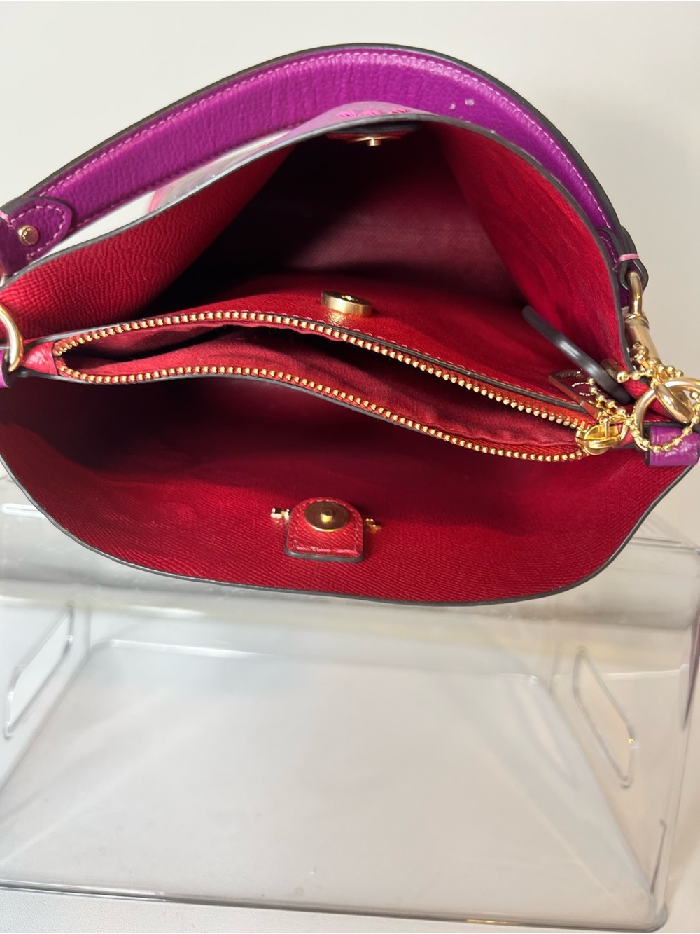 Coach Purple Floral Leather Bucket Bag - Picture 7 of 15